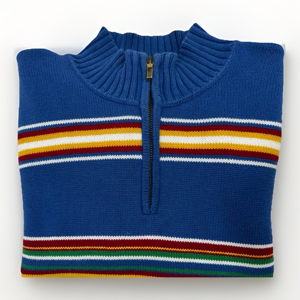 Lauren Ralph Lauren 1/4 Zip Pullover Preppy Sweater Women's Large Blue Striped